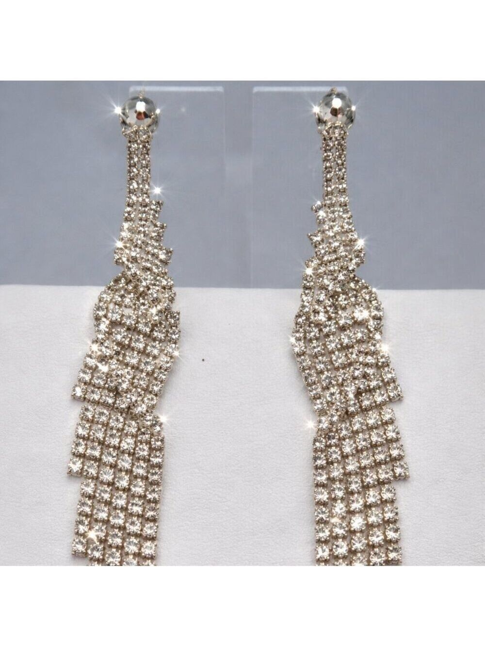 Bridal Long Sparkly 5" Rhinestone Waterfall Shoulder Duster Earrings